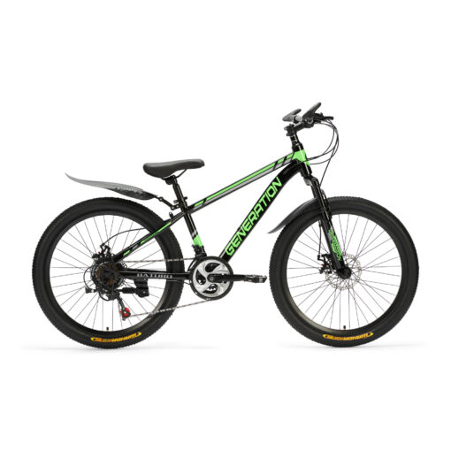 Generation Baturo Mountainbike 24 inch – Groen spatborden. Stoer, veilig en perfect voor kinds van 7-10 jaar. Avontuurlijke ritten op elk terrein.