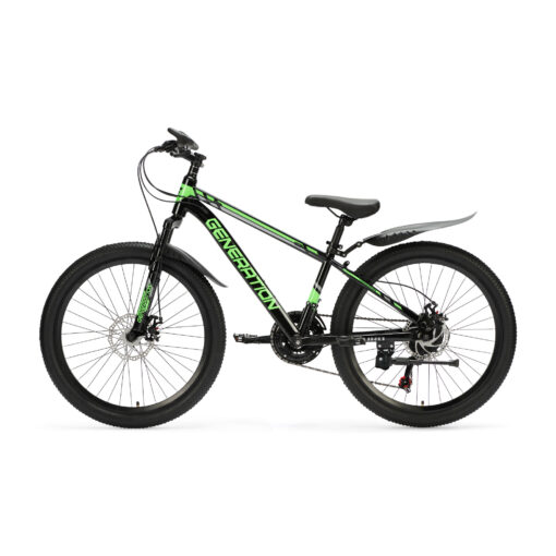 Generation Baturo Mountainbike 24 inch – Groen spatborden. Stoer, veilig en perfect voor kinds van 7-10 jaar. Avontuurlijke ritten op elk terrein.