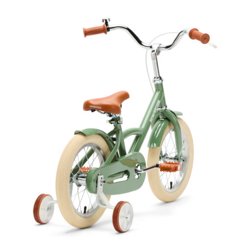 De Generation Classico 14 inch Olijfgroen - Kinderfiets, biedt stijl, veiligheid, en comfort voor kinderen van 3-5 jaar. Inclusief zijwieltjes en eenvoudige montage. Bestel vandaag nog!