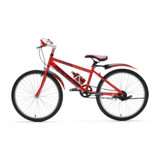 Generation Limited Mountainbike 24 inch - Rood is een stoere fiets voor kinderen van 7 tot 10 jaar. Met handrem, comfortabel zadel en bijpassende drinkfles.