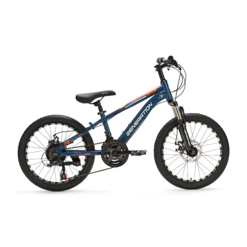 Ontdek de blauwe Generation M-760 Mountainbike 20 inch voor kinderen van 6-8 jaar. Met stoer design, 21 versnellingen en schijfremmen voor optimale veiligheid en plezier!