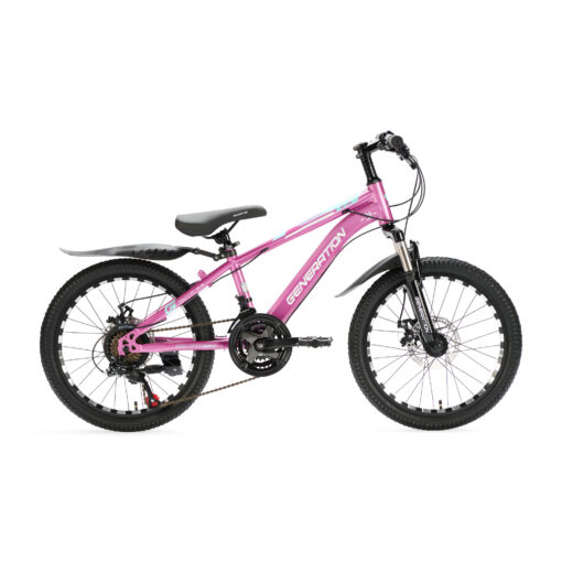 Ontdek de Generation M-760 Mountainbike 20 inch - Roze met spatborden voor kinderen van 6-8 jaar. Met stoer design, 21 versnellingen en schijfremmen voor optimale veiligheid en plezier!