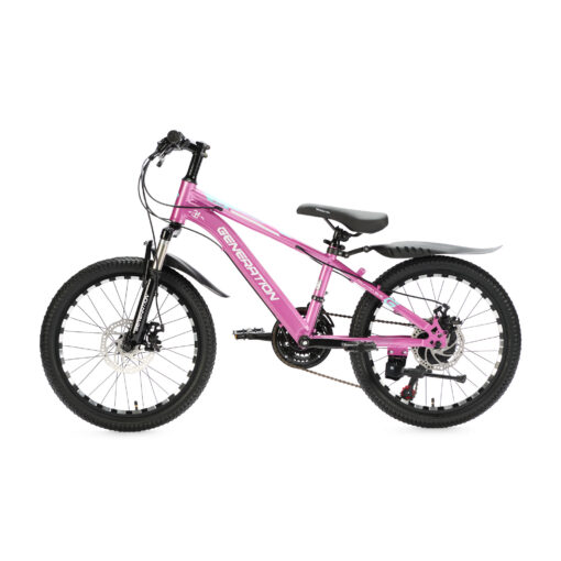 Ontdek de Generation M-760 Mountainbike 20 inch - Roze met spatborden voor kinderen van 6-8 jaar. Met stoer design, 21 versnellingen en schijfremmen voor optimale veiligheid en plezier!