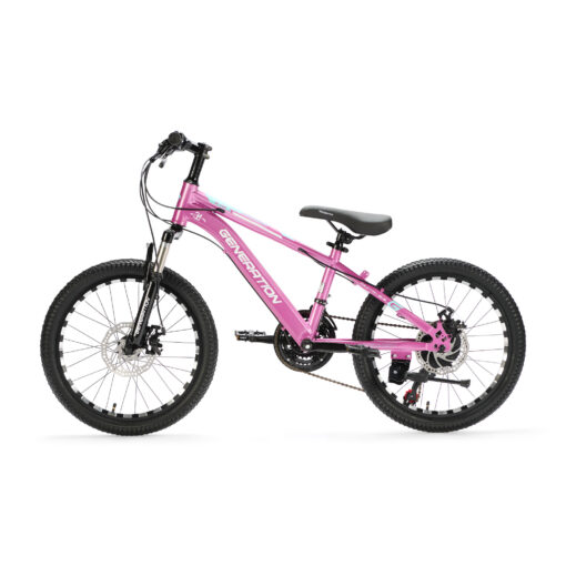 Ontdek de Generation M-760 Mountainbike 20 inch - Roze voor kinderen van 6-8 jaar. Met stoer design, 21 versnellingen en schijfremmen voor optimale veiligheid en plezier!