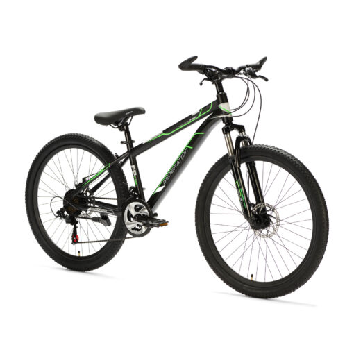 De Generation P-600 Mountainbike 26 Inch – Groen biedt stoerheid en veiligheid voor kinderen (10-14 jaar). Met een robuust design, geveerde voorvork, 21 versnellingen en aandacht voor veiligheidsdetails.