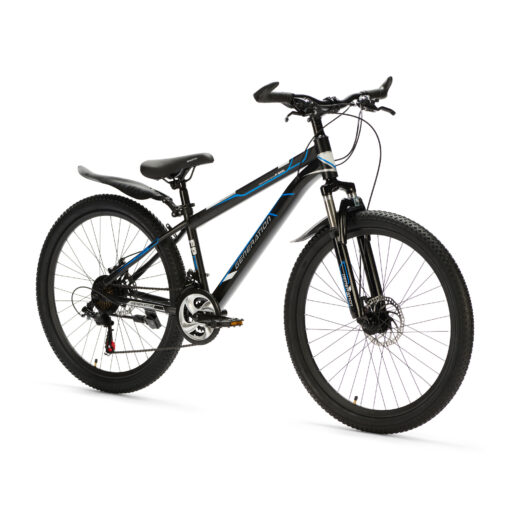 De Generation P-600 Mountainbike 26 Inch – Blauw met spatborden biedt stoerheid en veiligheid voor kinderen (10-14 jaar). Met een robuust design, geveerde voorvork, 21 versnellingen en aandacht voor veiligheidsdetails.