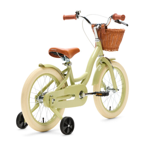 De Generation Blanco 16 Inch Olijfgroen met Mandje is een stevige, stijlvolle kinderfiets voor kinderen van 4-6 jaar. Met een robuust stalen frame, verstelbaar zadel en stuur, en een handig mandje voorop.