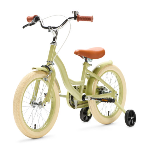 De Generation Blanco 16 Inch Olijfgroen is een stevige, stijlvolle kinderfiets voor kinderen van 4-6 jaar. Met een robuust stalen frame, verstelbaar zadel en stuur, en een stoer ontwerp.