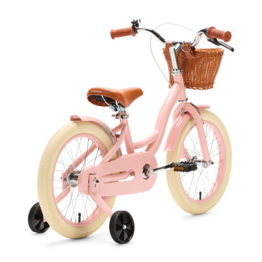 De Generation Blanco 16 Inch Roze met Mandje is een charmante, stijlvolle kinderfiets voor kinderen van 4-6 jaar. Met een stevig stalen frame, verstelbaar zadel en stuur, en een handig mandje voorop.