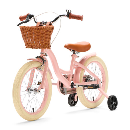 De Generation Blanco 16 Inch Roze met Mandje is een charmante, stijlvolle kinderfiets voor kinderen van 4-6 jaar. Met een stevig stalen frame, verstelbaar zadel en stuur, en een handig mandje voorop.