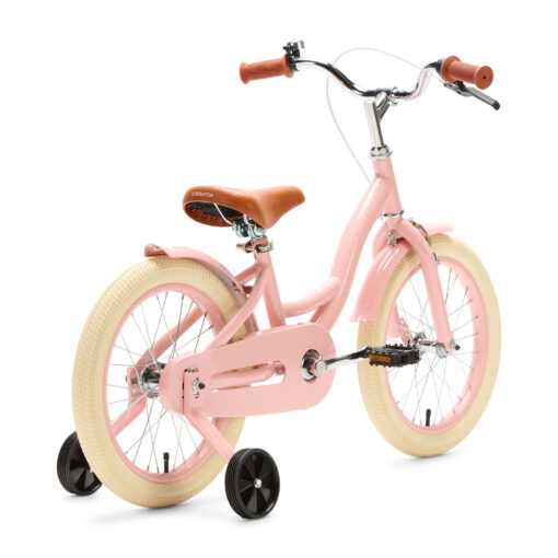 De Generation Blanco 16 Inch Roze is een charmante, stijlvolle kinderfiets voor kinderen van 4-6 jaar. Met een stevig stalen frame, verstelbaar zadel en stuur, en een schattig ontwerp.