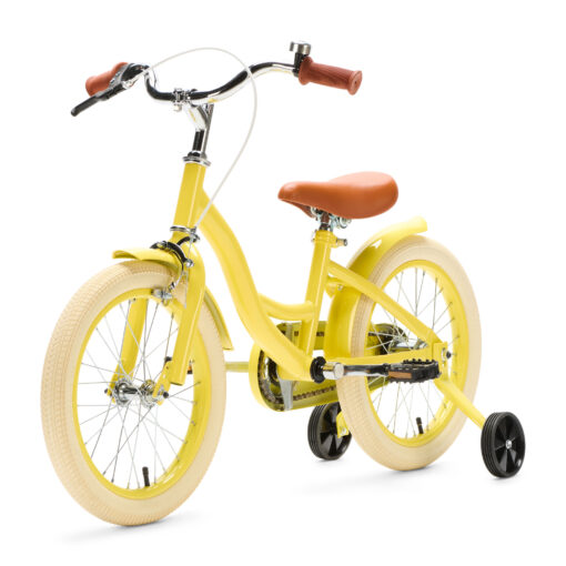 De Generation Blanco 16 Inch Geel is een vrolijke, opvallende kinderfiets voor kinderen van 4-6 jaar. Met een stevig stalen frame, verstelbaar zadel en stuur, en een zonnig ontwerp.