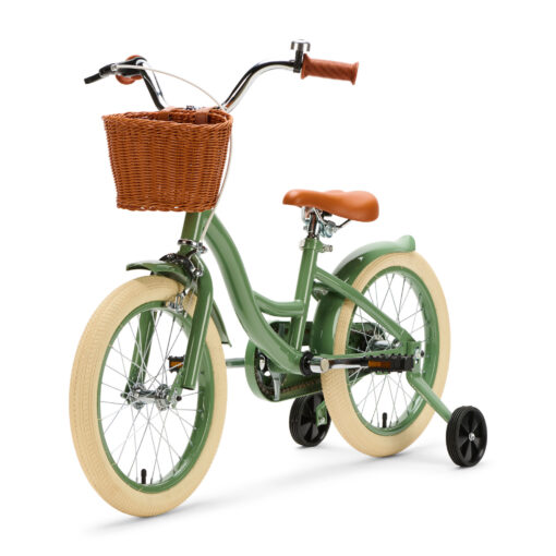 De Generation Blanco 16 Inch Olijfgroen met Mandje is een stevige, stijlvolle kinderfiets voor kinderen van 4-6 jaar. Met een robuust stalen frame, verstelbaar zadel en stuur, en een handig mandje voorop.