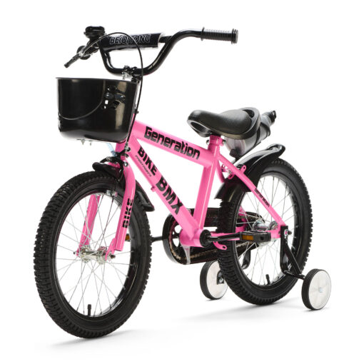 De Generation BMX 16 inch Roze – Kinderfiets is ideaal voor kinderen van 4-6 jaar. Met een stevig frame, veilige remmen en coole accessoires biedt deze fiets zowel plezier als veiligheid.