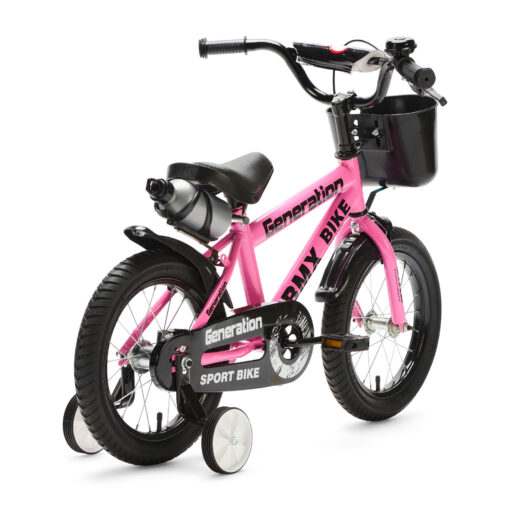 De Generation BMX 14 inch Roze – Kinderfiets is ideaal voor kinderen van 3-5 jaar. Met een stevig frame, veilige remmen en coole accessoires biedt deze fiets zowel plezier als veiligheid.