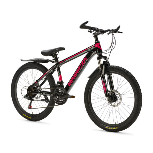 De Generation Baturo Mountainbike 24 inch – Roze met spatborden is de perfecte fiets voor stoere meiden van 7 tot 10 jaar. Met 21 versnellingen, schijfremmen en een geveerde voorvork is deze mountainbike ideaal voor avonturen op de weg en off-road. Veilig, stijlvol en stevig – de ultieme fiets voor jonge avonturiers!