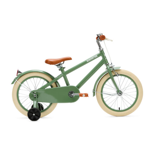 De Generation Retro 16 inch Groen – Kinderfiets is perfect voor 4-6 jarigen, met stijlvol design, veilige remmen, en comfort. Inclusief zijwieltjes, ideaal voor een veilige en plezierige fietservaring.