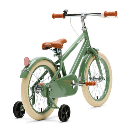 De Generation Retro 16 inch Groen – Kinderfiets is perfect voor 4-6 jarigen, met stijlvol design, veilige remmen, en comfort. Inclusief zijwieltjes, ideaal voor een veilige en plezierige fietservaring.