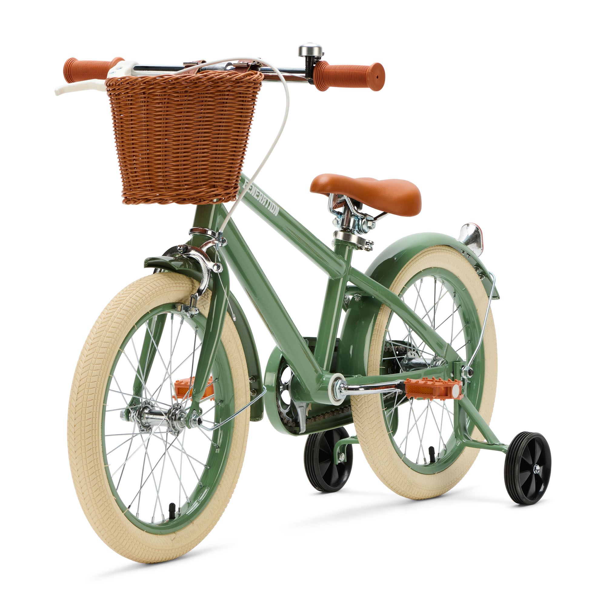 Generation Retro 16 inch Groen – Kinderfiets met Mandje De Generation Retro 16 inch Groen – Kinderfiets met mandje is perfect voor 4-6 jarigen, met stijlvol design, veilige remmen, en comfort. Inclusief zijwieltjes, ideaal voor een veilige en plezierige fietservaring.