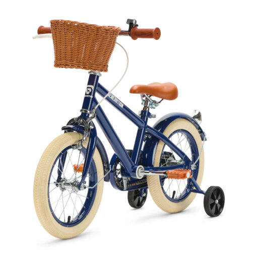 De Generation Retro 14 inch Blauw – Kinderfiets met mandje is perfect voor 3-5 jarigen, met stijlvol design, veilige remmen, en comfort. Inclusief zijwieltjes, ideaal voor een veilige en plezierige fietservaring.