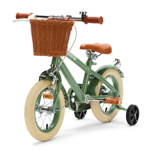 De Generation Retro 12 inch Groen – Kinderfiets met mandje is perfect voor 2-4 jarigen, met stijlvol design, veilige remmen, en comfort. Inclusief zijwieltjes, ideaal voor een veilige en plezierige fietservaring.