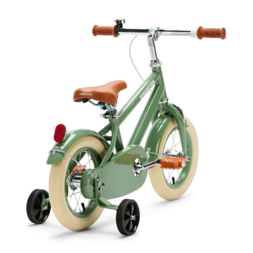 De Generation Retro 12 inch Groen – Kinderfiets is perfect voor 2-4 jarigen, met stijlvol design, veilige remmen, en comfort. Inclusief zijwieltjes, ideaal voor een veilige en plezierige fietservaring.