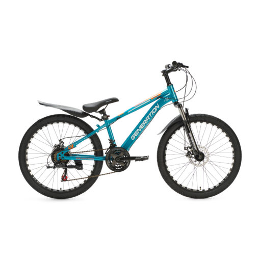 Ontdek de lichtblauwe Generation M-760 Mountainbike 24 inch met spatborden voor kinderen van 7-10 jaar. Met stoer design, 21 versnellingen en schijfremmen voor optimale veiligheid en plezier!