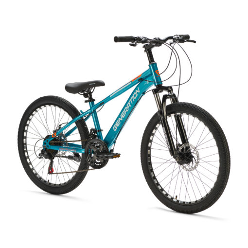 Ontdek de lichtblauwe Generation M-760 Mountainbike 24 inch voor kinderen van 7-10 jaar. Met stoer design, 21 versnellingen en schijfremmen voor optimale veiligheid en plezier!