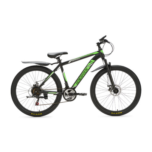 Generation mountainbike 26 inch Groen/Zwart voor jongens van 10 - 14 jaar. Met schijfremmen, geveerde voorvork en 21 versnellingen. Stevig, veilig en stoer.