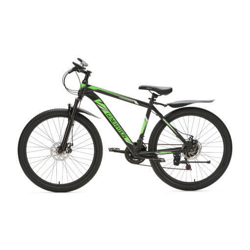Generation mountainbike 26 inch Groen/Zwart voor jongens van 10 - 14 jaar. Met schijfremmen, geveerde voorvork en 21 versnellingen. Stevig, veilig en stoer.