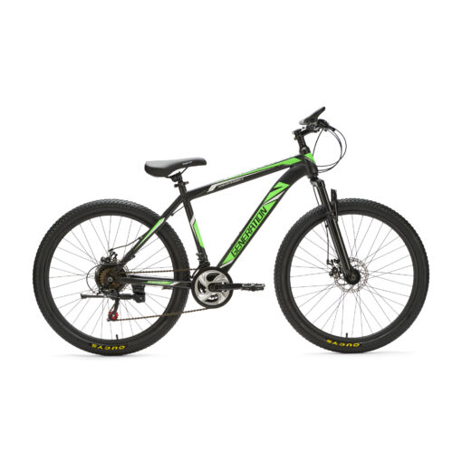 Generation mountainbike 26 inch Groen/Zwart voor jongens van 10 - 14 jaar. Met schijfremmen, geveerde voorvork en 21 versnellingen. Stevig, veilig en stoer.