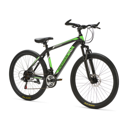 Generation mountainbike 26 inch Groen/Zwart voor jongens van 10 - 14 jaar. Met schijfremmen, geveerde voorvork en 21 versnellingen. Stevig, veilig en stoer.