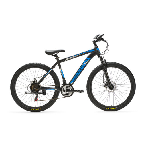 Generation mountainbike 26 inch Blauw/Zwart voor jongens van 10 - 14 jaar. Met schijfremmen, geveerde voorvork en 21 versnellingen. Stevig, veilig en stoer.