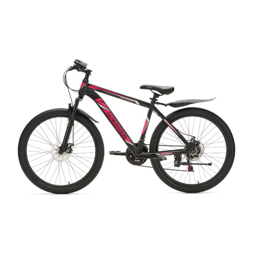 Generation mountainbike 26 inch Roze/Zwart voor jongens van 10 - 14 jaar. Met schijfremmen, geveerde voorvork en 21 versnellingen. Stevig, veilig en stoer.
