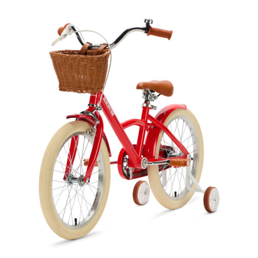 De Generation Classic 18 Inch Rood met mandje is een stoere kinderfiets voor kinderen van 5 tot 8 jaar. Met zijwieltjes, een stevig stalen frame, rotan mandje en bruine accenten is deze fiets zowel praktisch als stijlvol. Voorzien van een achteruittraprem én handrem, reflectoren en een gesloten kettingkast voor veilig en comfortabel fietsen.