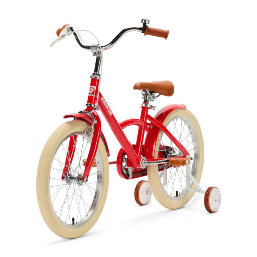 De Generation Classic 18 Inch Rood is een stoere kinderfiets voor kinderen van 5 tot 8 jaar. Met zijwieltjes, een stevig stalen frame en bruine accenten is deze fiets zowel praktisch als stijlvol. Voorzien van een achteruittraprem én handrem, reflectoren en een gesloten kettingkast voor veilig en comfortabel fietsen.