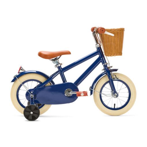 De Generation Retro 12 inch Blauw – Kinderfiets met mandje is perfect voor 2-4 jarigen, met stijlvol design, veilige remmen, en comfort. Inclusief zijwieltjes, ideaal voor een veilige en plezierige fietservaring.