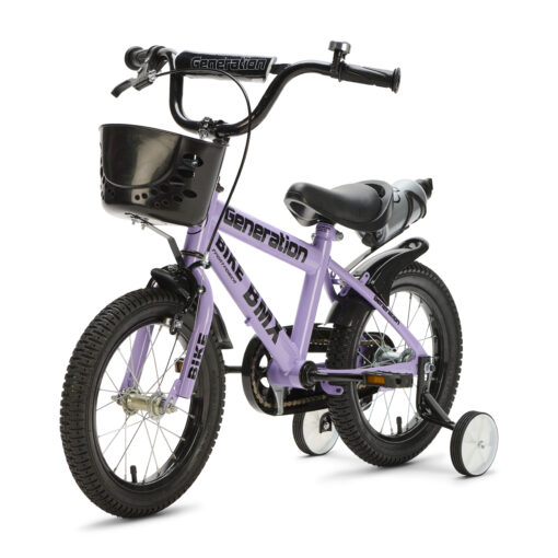 De Generation BMX 14 inch Lila – Kinderfiets is perfect voor jonge avonturiers! Stevig, veilig en met coole extra’s zoals een mandje en drinkfles. Bestel nu