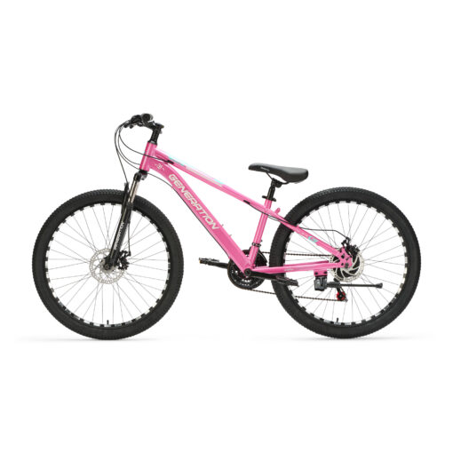 De Generation M-760 Mountainbike 26 inch – Roze is een stoere en robuuste fiets voor jonge avonturiers vanaf 9 jaar. Met 21 versnellingen, schijfremmen en een geveerde voorvork is deze mountainbike perfect voor ritten op zowel de weg als ruig terrein. Het sterke stalen frame en het sportieve blauwe design zorgen voor veiligheid, comfort en een coole uitstraling.