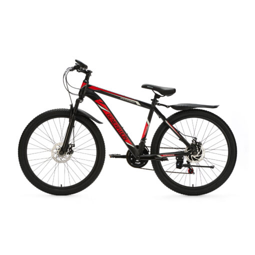 De Generation Mountainbike 26 inch Rood/Zwart met spatborden is een stoere en betrouwbare fiets voor kinderen van 10 tot 14 jaar. Met 21 versnellingen, geveerde voorvork, schijfremmen en verstelbaar zadel en stuur is deze mountainbike perfect voor straat- en recreatieve off-road ritten, zelfs bij regenachtig weer.