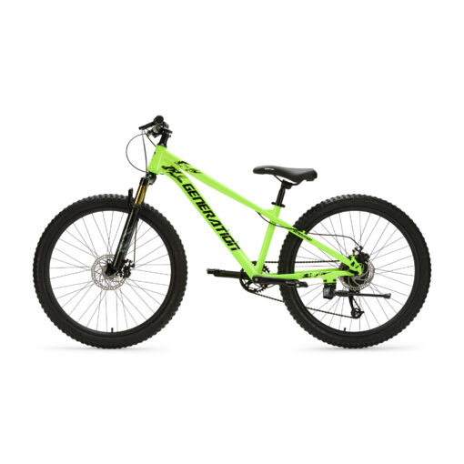 De Generation X8 Mountainbike 26 inch - Neon Geel is een stoere fiets voor kinderen van 10 tot 14 jaar. Met 8 versnellingen, schijfremmen voor en achter en een verstelbaar zadel is deze mountainbike ideaal voor straat- en recreatieve off-road ritten. Het neongele frame valt goed op en zorgt voor extra zichtbaarheid.