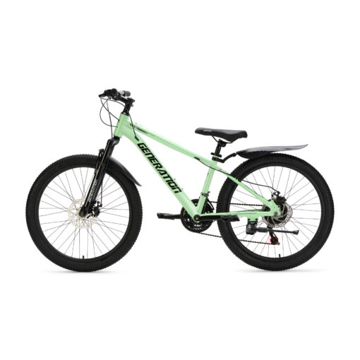 De Generation GT100 24 inch Mintgroen is een lichte en sportieve mountainbike kinderfiets met 21 versnellingen en krachtige schijfremmen, perfect voor actieve kinderen die graag langere en uitdagende ritten maken.