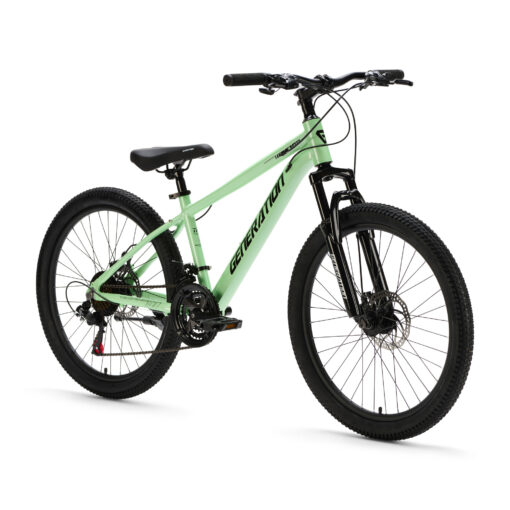 De Generation GT100 24 inch Mintgroen is een lichte en sportieve mountainbike kinderfiets met 21 versnellingen en krachtige schijfremmen, perfect voor actieve kinderen die graag langere en uitdagende ritten maken.