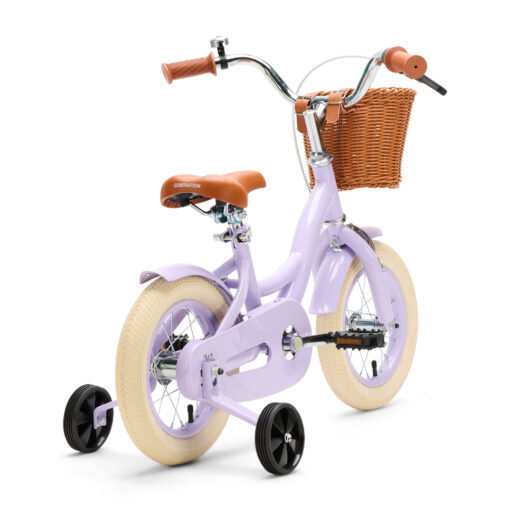 De Generation Blanco 12 inch lila kinderfiets met mandje is de perfecte eerste fiets voor kinderen van 2 tot 4 jaar. Veilig en stabiel dankzij zijwieltjes, terugtraprem en handrem, met een stevig frame en een handig mandje voorop.