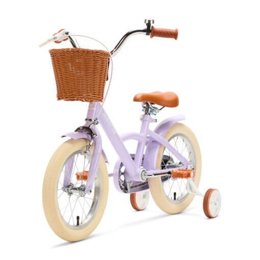 De Generation Classic 14 inch lila kinderfiets is een stijlvolle en veilige keuze voor kinderen van 3 tot 5 jaar. Met zijwieltjes, een stevig frame, mandje en verstelbaar zadel biedt deze fiets comfort, stabiliteit en een klassieke uitstraling.