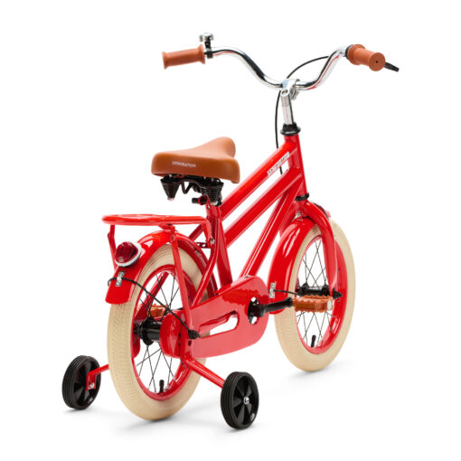De Generation City 14 inch rood is een lichte en stabiele kinderfiets met zijwieltjes. Ideaal voor jonge kinderen die leren fietsen, met een minimale zadelhoogte van 50 cm en een vrolijk design.