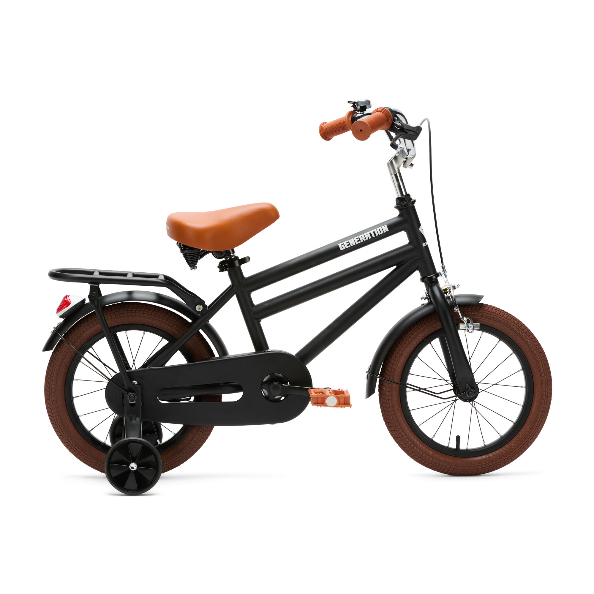 Generation City 14 inch Matzwart - Kinderfiets De Generation City 14 inch matzwart is een lichte en stabiele kinderfiets met zijwieltjes. Perfect voor jonge kinderen die leren fietsen, met een minimale zadelhoogte van 50 cm en een stoer design.