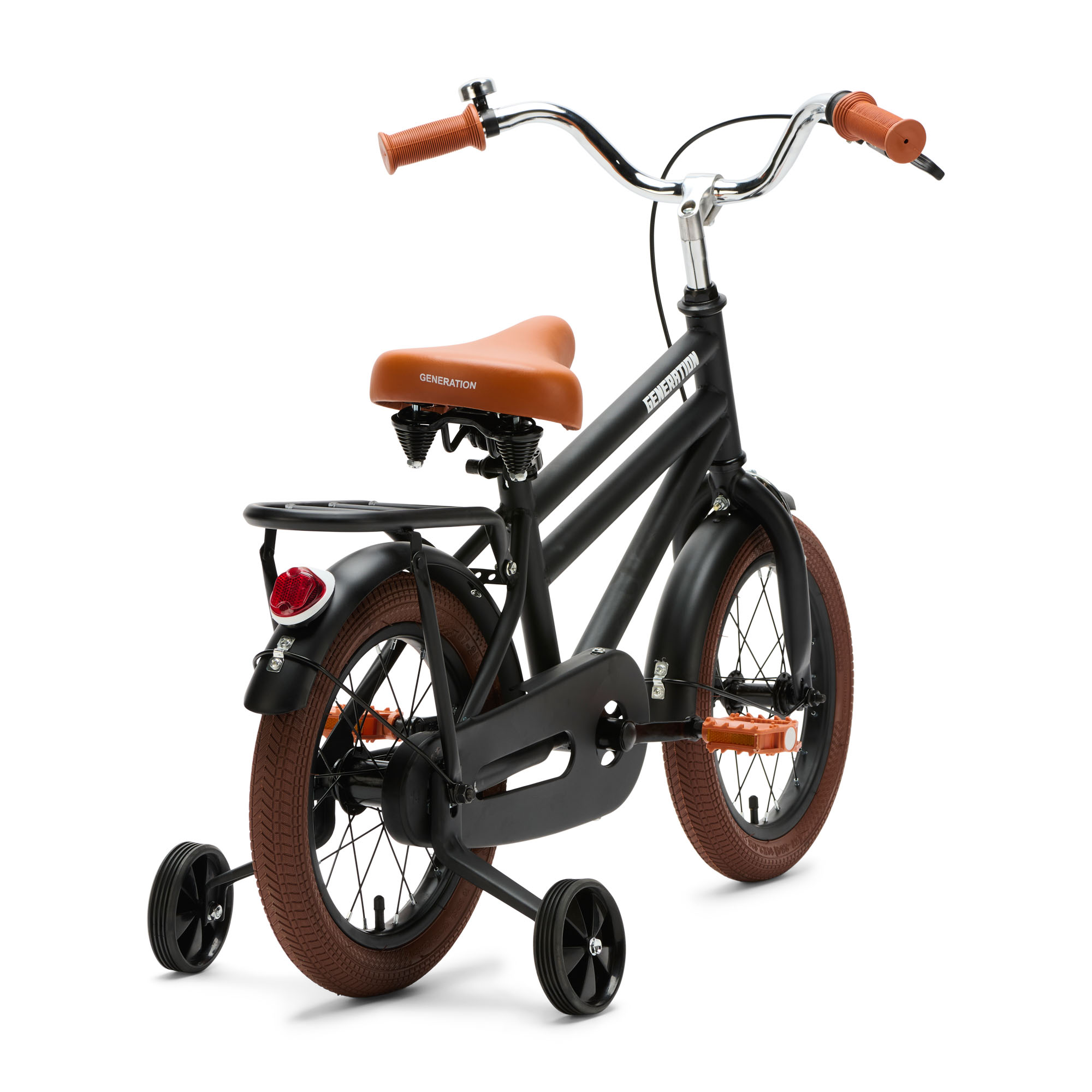 Generation City 14 inch Matzwart - Kinderfiets De Generation City 14 inch matzwart is een lichte en stabiele kinderfiets met zijwieltjes. Perfect voor jonge kinderen die leren fietsen, met een minimale zadelhoogte van 50 cm en een stoer design.