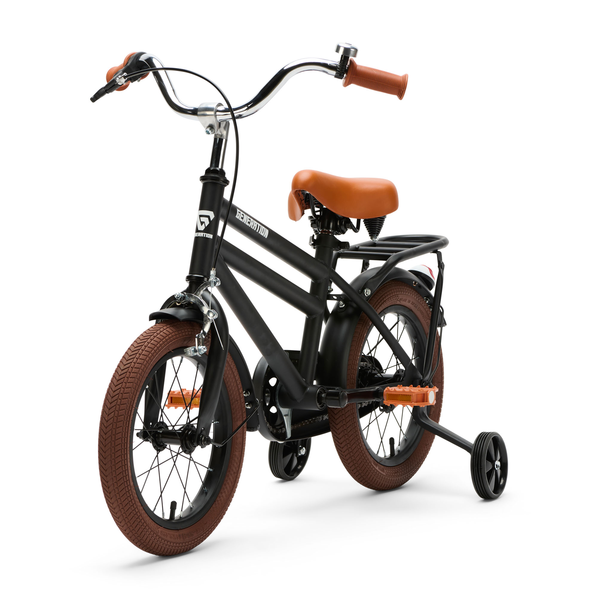 Generation City 14 inch Matzwart - Kinderfiets De Generation City 14 inch matzwart is een lichte en stabiele kinderfiets met zijwieltjes. Perfect voor jonge kinderen die leren fietsen, met een minimale zadelhoogte van 50 cm en een stoer design.