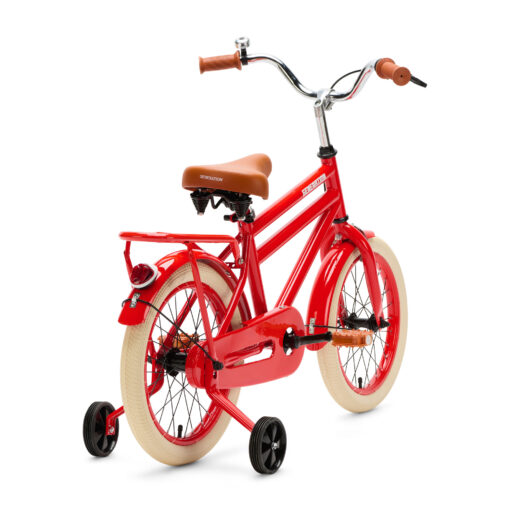 De Generation City 16 inch rood is een stevige en lichte kinderfiets met zijwieltjes en standaard. Ideaal voor kinderen die al kunnen fietsen, met een minimale zadelhoogte van 56 cm en een opvallend design.